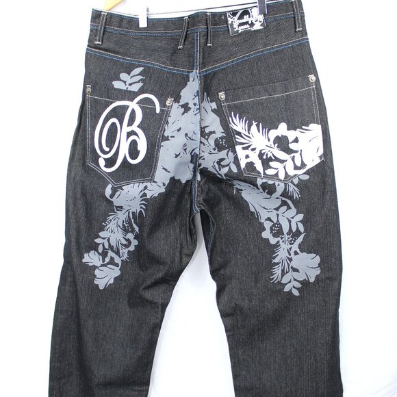 BROOKLYN XPRESS DARK BLUE MEN'S JEANS "B" 90'S GRAPHIC 36x34 BAGGY HIP HOP Y2K - Picture 7 of 9